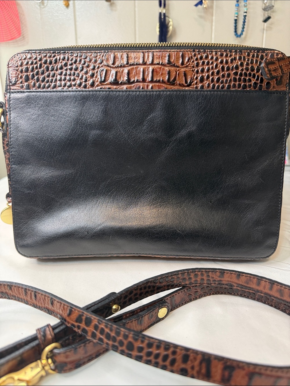 Brahmin Black & Brown Croc-Embossed Crossbody Tablet Bag - Picture 7 of 7